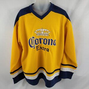 Corona Extra Beer Hockey Jersey Mexico Cerveza Yellow Long Sleeve Shirt Mens XL